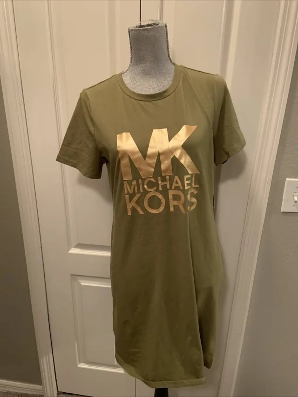 Michael Kors Olive Green Tee Dress with Gold Logo